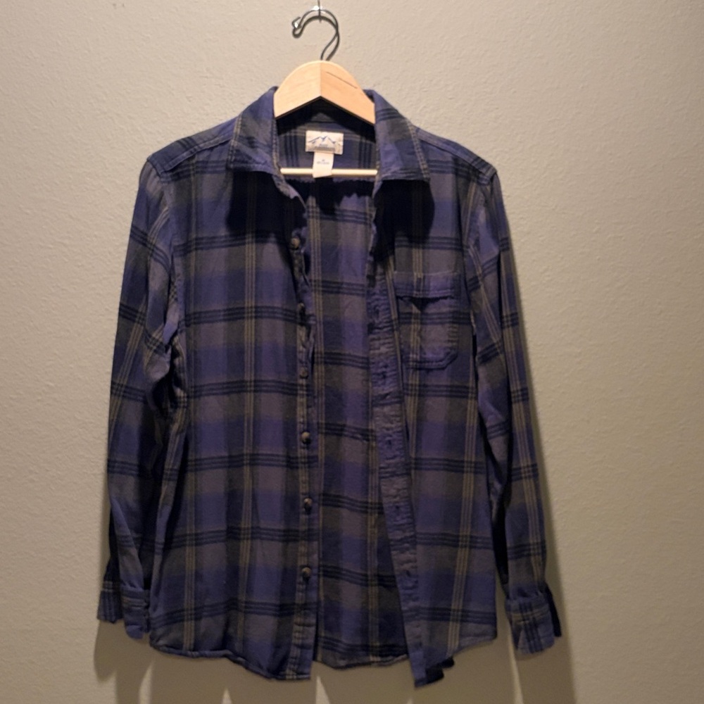 Blue Mountain Men's M Blue Green Plaid Flannel Shirt Long Sleeve Button Up - Picture 6 of 12